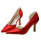 Chaussures habillées de banquet en satin rouge à talons aiguilles pointus