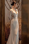 Robe de mariée Manche Longue Col en V Foncé Gazer Satin Longue Romantique - Page 4