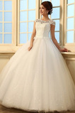 Robe de mariée Dentelle Col ras du Cou Formelle Lacet Manche Courte