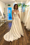 Robe de mariée Hiver Col en V Foncé Satin aligne Simple Cathédrale