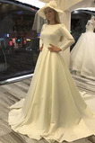 Robe de mariée Simple a ligne Froid Au Drapée Traîne Courte Col Bateau