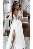 Robe de mariée Thigh-High Slit Elégant Manche Aérienne Couvert de Dentelle