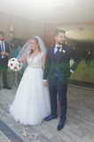 Robe de mariée Gaze Traîne Courte Sans Manches Haut Bas Elégant Appliques