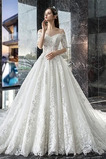 Robe de mariée Appliques Manche Courte Col en V Lacet noble Automne