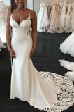 Robe de mariée Bretelles Spaghetti Sirène Longue Appliques fin Col en V Foncé