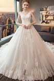 Robe de mariée Appliquer Hiver Longue Couvert de Dentelle Col en V