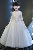 Robe Cortège Fille Tulle Longueur Cheville Formelle A-ligne 1/2 Manche