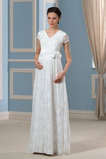 Robe de mariée Manche Courte Simple Tissu Dentelle Longueur ras du Sol