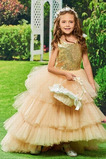 Robe Cortège Fille Tulle Sans Manches Trou De Serrure Étoilé Asymétrique