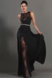 Robe de Bal Thigh-High Slit Glamour Chiffon Sans Manches Ouverture Frontale