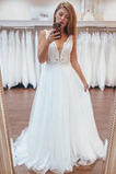 Robe de mariée Col en V aligne Chic Longue Petites Tailles Naturel taille