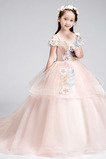 Robe Cortège Fille Tulle Épaule Dégagée Formelle Couvert de Dentelle