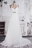 Robe de mariée Elégant Mousseline de soie Licou Perlé Jardin Sans Manches