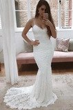 Robe de mariée Dentelle Bretelles Spaghetti Elégant Train de balayage