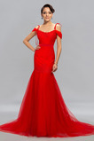 Robe de Soirée Couvert de Dentelle Manche Courte noble Taille chute