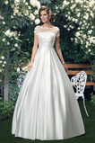 Robe de mariée A-ligne Formelle Manche Courte Satin Col Bateau