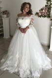 Robe de mariée Tulle Manche Longue Naturel taille Appliques Eglise