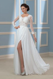 Robe de mariée Manche Longue Ouverture Frontale Chiffon Manche Aérienne