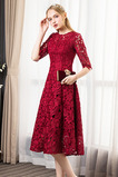 Robe de Soirée Dentelle Tissu Dentelle A-ligne Col ras du Cou Couvert de Dentelle