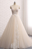 Robe de mariée a ligne Col en V Foncé Sans Manches Appliques Col en V