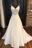 Robe de mariée Dos nu A-ligne Bouton De plein air Norme Col en V Foncé