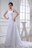 Robe de mariée A-ligne Lacet Médium Épaule Asymétrique Perle Chiffon