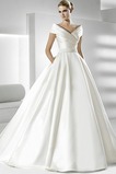 Robe de mariée Fourreau plissé Eglise Satin Avec voile Manche Courte