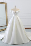 Robe de mariée Traîne Courte A-ligne Lacet Satin Cérémonial Col Bateau