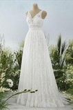 Robe de mariée Au Drapée Traîne Courte Col en V Foncé Chic Naturel taille