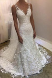 Robe de mariée Pittoresque Col en V Foncé Tissu Dentelle Été Longue