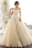 Robe de mariée Tulle Longue Épaule Dégagée Dentelle A-ligne Elégant