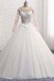 Robe de mariée Manche Longue Formelle Tissu Dentelle A-ligne Col rond