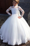 Robe Cortège Fille Manche Longue Col haut Elégant Appliques Naturel taille