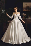 Robe de mariée Traîne Mi-longue Bouton Fourreau plissé Épaule Dégagée