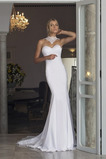 Robe de mariée Appliques Col haut Sirène Longue Plage Naturel taille