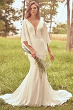 Robe de mariée Sirène Col en V Manche Lâche Bouton Elégant De plein air