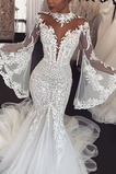 Robe de mariée Tissu Dentelle Manche Lâche Col haut Zip Médium Moderne