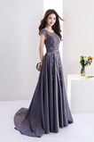 Robe de Bal A-ligne Dentelle Lacet Col ras du Cou Naturel taille