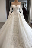 Robe de mariée Manche Longue Gaze Couvert de Dentelle Manche Aérienne