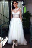 Robe de mariée Manche Longue Asymétrique Col ras du Cou Manche Aérienne