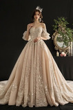 Robe de mariée Tulle Longue col coeur Froid a ligne Fourreau Avec Bijoux