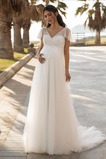 Robe de mariée Simple Bouton A-ligne Maternité Plage Traîne Courte