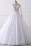 Robe de mariée Grandes Tailles Col en V a ligne Manche Longue Appliques