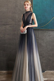 Robe de Soirée Tulle Exquisite Col haut a ligne Sans Manches noble