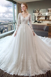 Robe de mariée A-ligne Salle Manche Aérienne Col en V Col en V Foncé