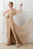 Robe de Soirée Naturel taille Elégant Milieu Chiffon Épaule Asymétrique