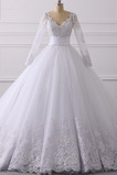 Robe de mariée Glissière Col en V Cérémonial a ligne Poire Tissu Dentelle