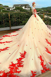 Robe de mariée Appliques Traîne Royal Naturel taille Col U Profond