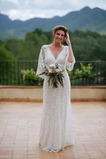 Robe de mariée Manche Courte Col en V De plein air Manche Lâche Naturel taille