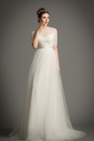 Robe de mariée Longueur ras du Sol Tulle Fourreau pli Col ras du Cou